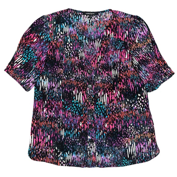 Nanette Lepore Multi-Color Silk V-Neck Button-Down Blouse Short Sleeve Women’s 2 - Picture 2 of 8